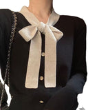 Women Knitwear Spring and Autumn Style Sweater V-neck Bow Long Sleeve Knitted Cardigan