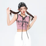 Women Vest Retro Drawstring Sleeveless T-shirt Vest