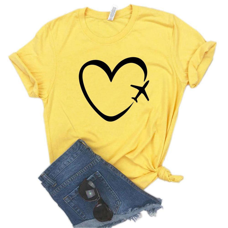 Travel plane heart love Print Women tshirt Cotton Casual