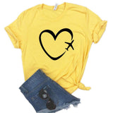 Travel plane heart love Print Women tshirt Cotton Casual