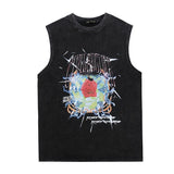 Men Vest Retro Abstract Floral Print Distressed Sleeveless T-shirt