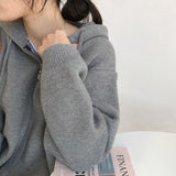 Women Knitted Cardigan Zipper Hooded Sweatshirt Casual Sweater Women's Loose Sweater Coat