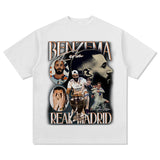 Men's Vintage Football T-Shirt benzema Short Sleeve T-Shirt Men's Summer Vintage Loose Loose Top Print