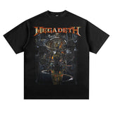 Mens Vintage Rock Band T-Shirt Vintage Megadeth Print Short Sleeve T-Shirt Loose Hip Hop