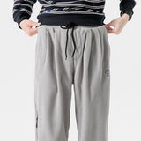 Men Pants Retro Drawstring Pocket Zipper Casual Polar Fleece Sweatpants