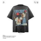 American vintage street T-shirt pure cotton retro men's and women's summer loose