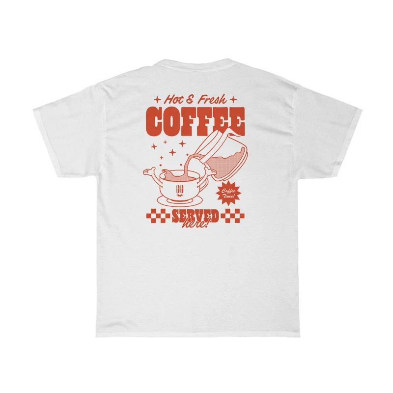 Back Print Retro Cartoon Coffee T Shirt Women Cute Funny