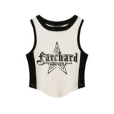 Women Vest Old School Letter Printing Color Contrast Sleeveless T-shirt