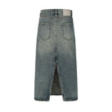 Women Long Skirt Back Slit Mid-Length Denim Skirt