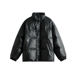 Unisex Winter Cotton Coat PU Leather Coat Stand Collar Leather Cotton-Padded Jacket