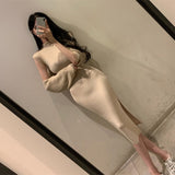 Women Dresses Turtleneck Sleeveless Dress Slit Slim-Fitting Hip Skirt