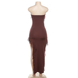 Women Dresses Summer Sexy Backless Slit Tassel Dress (Bla0420)