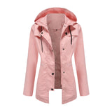 Women Trench Coat Long Cardigan Hooded Coat Outdoor Raincoat