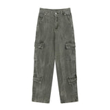 Men Jeans Retro Washed Gray Cargo Jeans