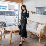 Women Maxi Dress Spring and Autumn Fishtail Sheath Sexy Dress