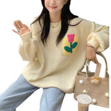Women Knitwear Autumn Three-Dimensional Flower round Neck Sweater Loose Sweater