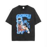 Anime cartoon dragon ball vintage wash print short sleeve t-shirt