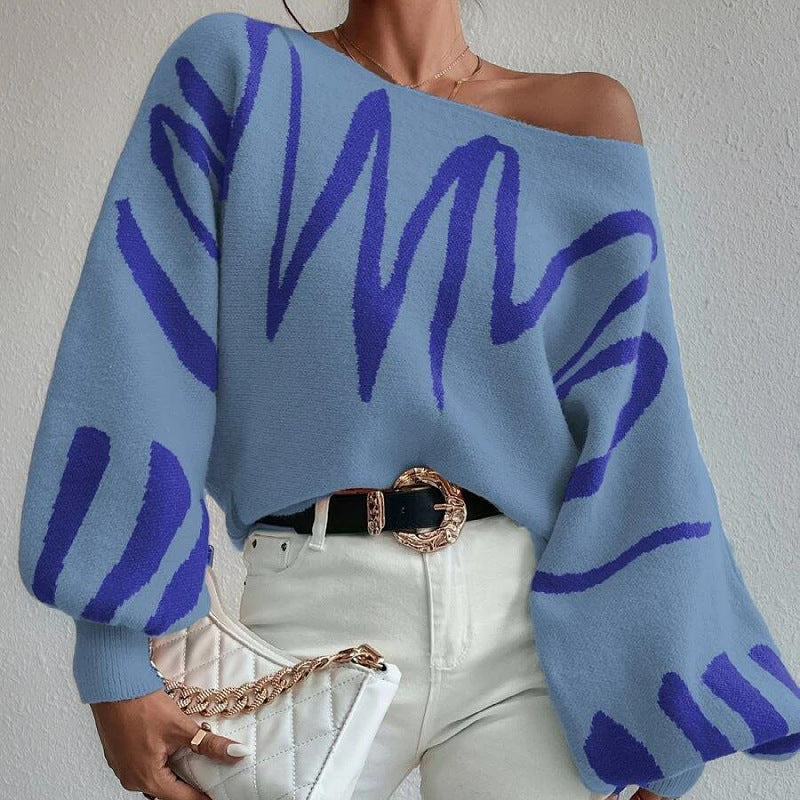 Women Knitted Sweater Loose Pullover Knitting Sweater Lantern Sleeve Sweater