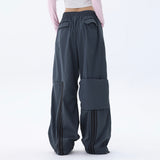 Men Sweatpants Casual Trousers Striped Stitching Ruffle Ankle-Tied Drawstring Sports Pants