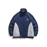 Unisex Jacket Retro Patchwork Contrast Color Stand-up Collar Sportswear Jacket
