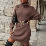 Women Knitted Sweater Autumn and Winter Turtleneck Woolen Skirt