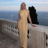 Women Dresses Autumn Short Sleeve Long Skirt Sexy Slim Knit Dress (Bla0420)