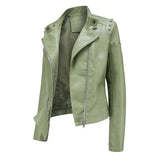 Red Leather Jacket Rivet Leather Clothing with Stand Collar Spring and Autumn Coat Women's Rivet Leather Clothing