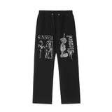 Men Sweatpants Casual Pants Hip Hop Loose Snake Elastic Waist Straight-Leg Denim Trousers