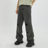 Men Jeans Washed Jeans Loose Slim Trousers
