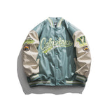 Unisex Winter Cotton Coat Embroidered Baseball Collar Leather Cotton-Padded Coat Retro Thickened Coat