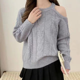Women Knitwear Fall/Winter Hollow out Shoulder-Baring Knitwear Loose Sweater