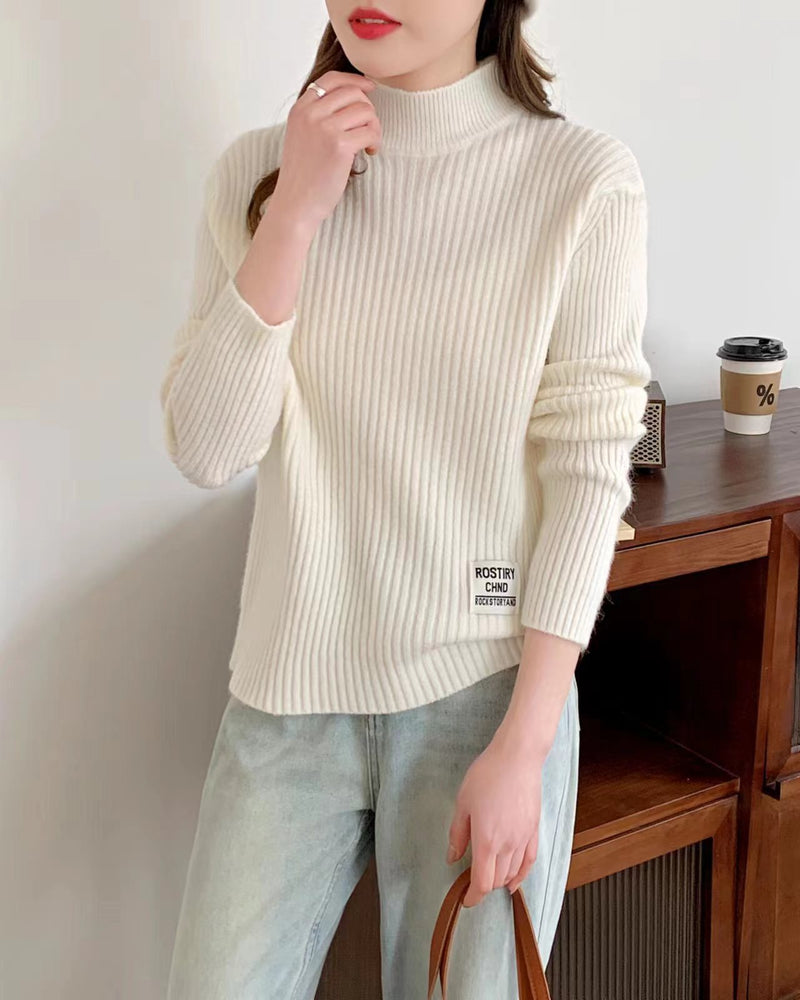 Women Knitted Pullover Turtleneck Autumn Winter Sweater Casual Loose Top