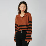 Women Sweater Knit Wear Zipper Striped Sweater Autumn and Winter Turtleneck Knitted Cardigan