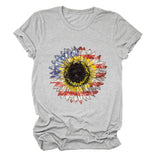 Sunflower Print Short Sleeve Casual Crew Neck T-Shirt Top
