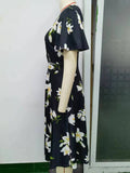 Women Evening Gown Sexy Casual V-neck Swing Printed Dress