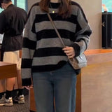 Women Knitwear Autumn and Winter Striped round Neck Sweater Loose Sweater