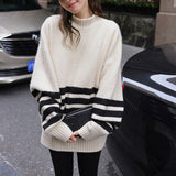 Women Knitwear Autumn and Winter Striped round Neck Sweater Loose Sweater
