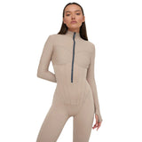 Women Jumpsuit Autumn and Winter Long Sleeves High Elastic Zipper Jumpsuit