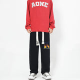 Men Jeans Flame Letter Flocking Embroidered Slacks
