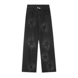 Women Pants Five-Pointed Star Straight Jeans Wide Leg Trousers