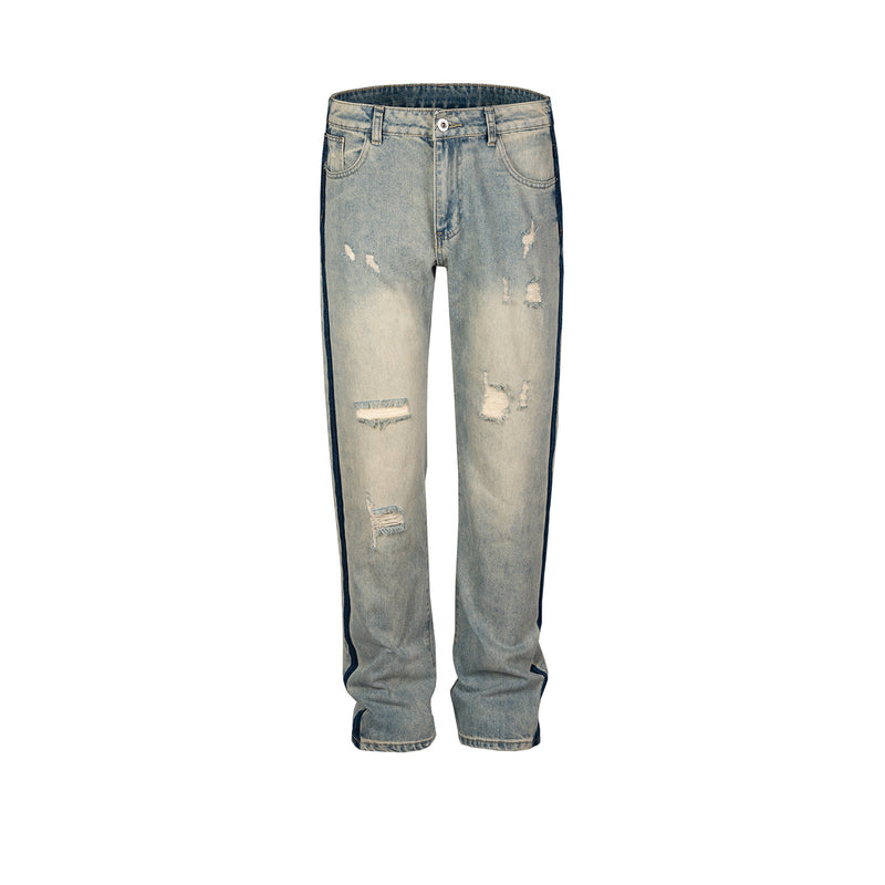 MIJKO Men's Vintage Pants MIJKO Printed Pants Men's and Women's Washed Old Jeans