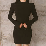 Women Dresses Sexy Slit Long Sleeve Hip Skirt Dress