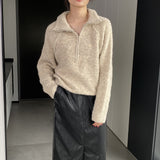 Women Winter Knitted Sweater Zipper and Lapel Sweater Loose Casual Women's Clothing 1t816
