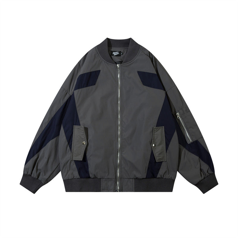 Men Jacket Coat Spring and Autumn Loose Sports Jacket Ins Stitching Flight Jacket