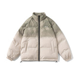 Unisex Winter Cotton Coat Gradient Color Embroidered Logo Stand-up Collar Cotton-Padded Clothes Vintage Loose Cotton Coat