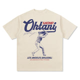 Mens Vintage Football T-Shirt Vintage Shohei Ohtani Printed Short Sleeve T-Shirt Cotton Top