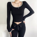 Women Sweater Knitwear Sexy Knitted Bottoming Shirt Women's Autumn and Winter Square Collar Contrast Color Slim Fit Top