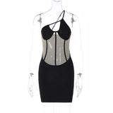Women Dresses Summer Mesh Stitched Backless Sheath Dress