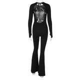 Women Jumpsuit Spring Sexy Backless Lace up Slim Fit Long Sleeve Jumpsuit