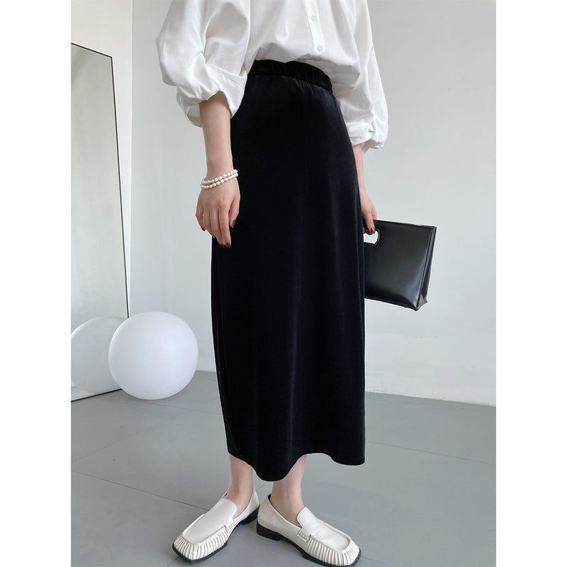 Women Skirt Gold Velvet Skirt Female Slit Sheath Skirt